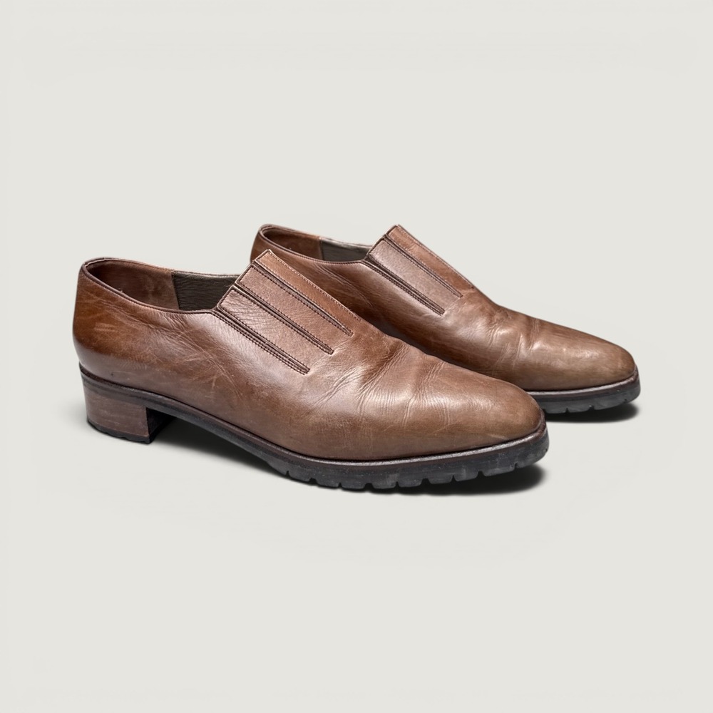 Armando Pollini Loafers Women 37.5 Brown Leather Vibram Lug Sole Made In Italy